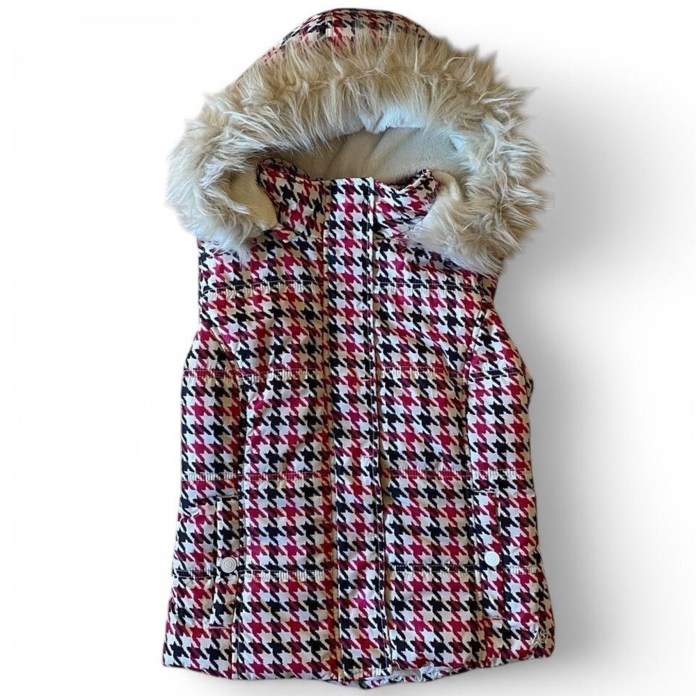 Aeropostale Houndstooth Vest with Faux Fur Hood